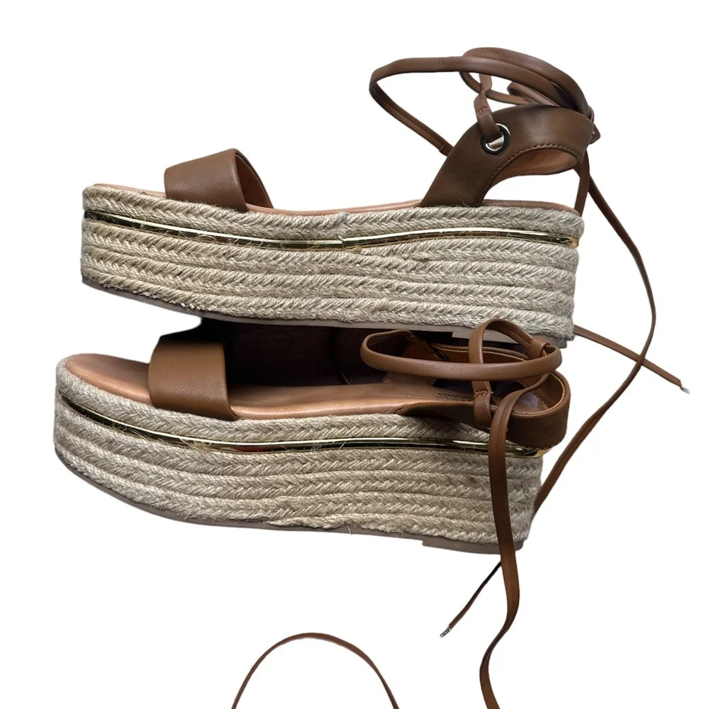 BLEECKER & BOND ODETTE ESPADRILLE WEDGE SANDAL Brown Wrap